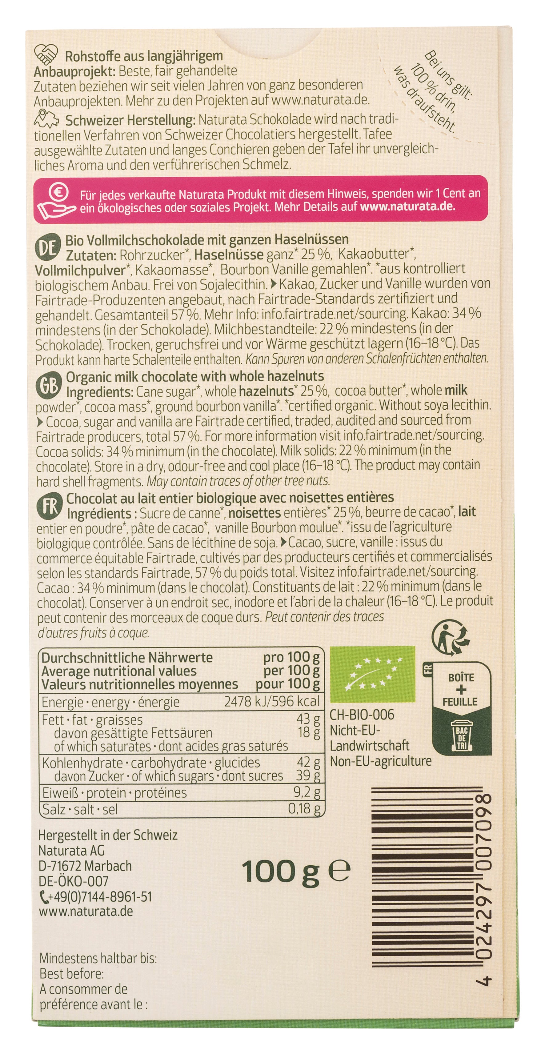 Chocolat Ganze Haselnuss 100 g