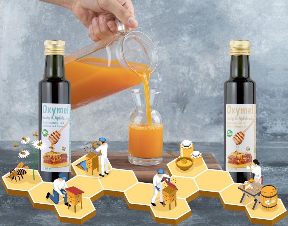 Oxymel Kurkuma Ingwer Getränkezusatz mit Honig Apf 250 ml