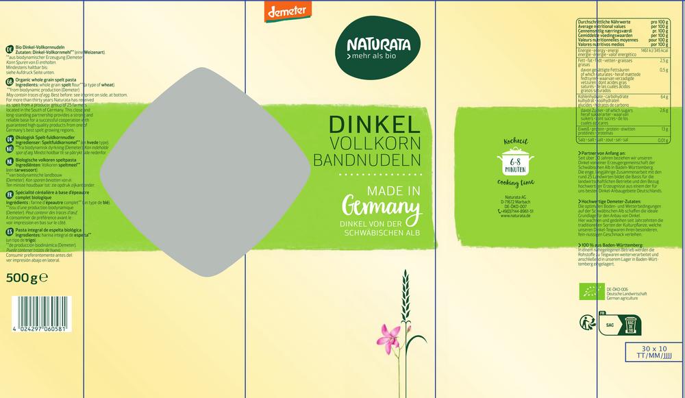 Bandnudeln VK-Dinkel demeter 500 g