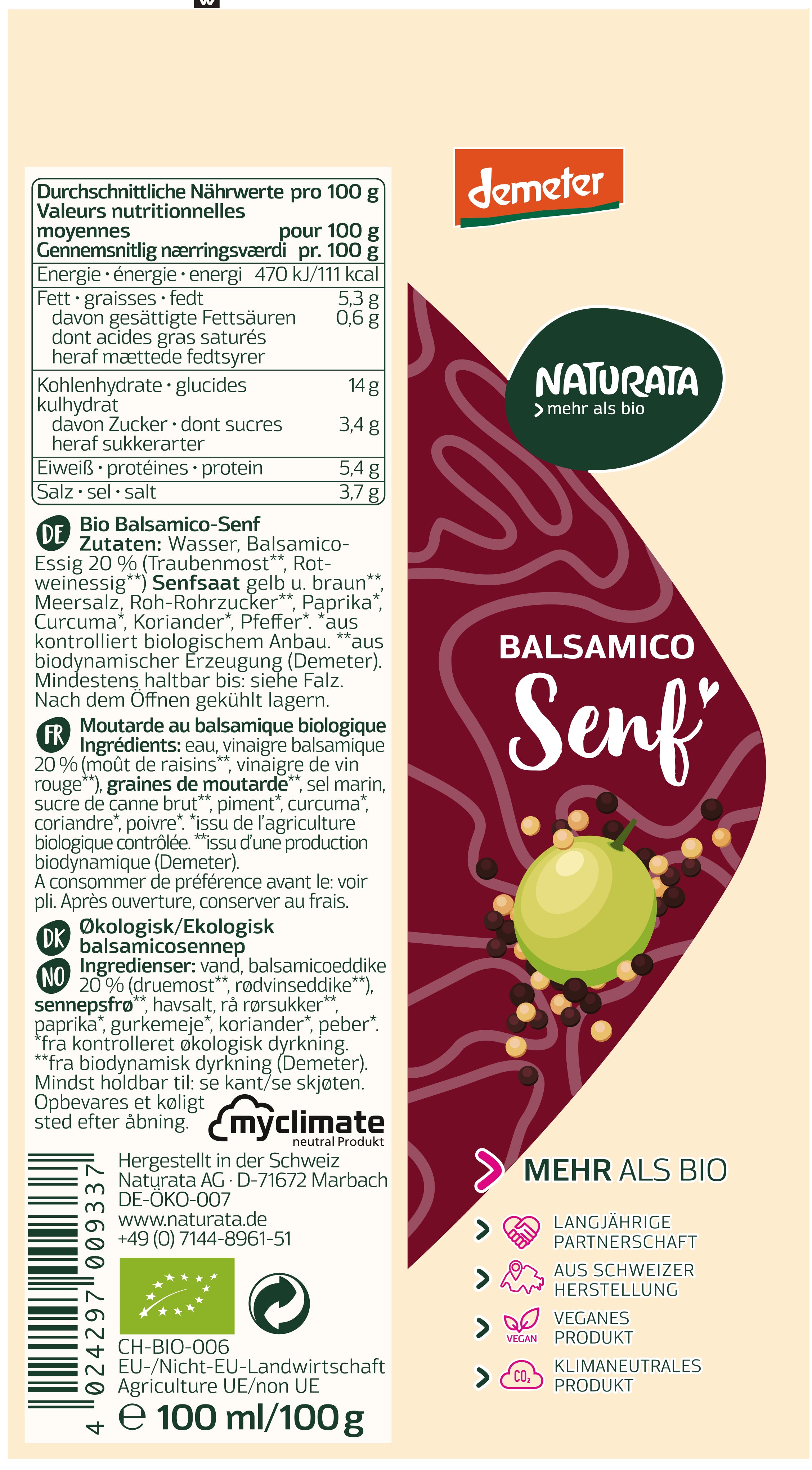 Balsamico-Senf demeter  Tube 100 ml