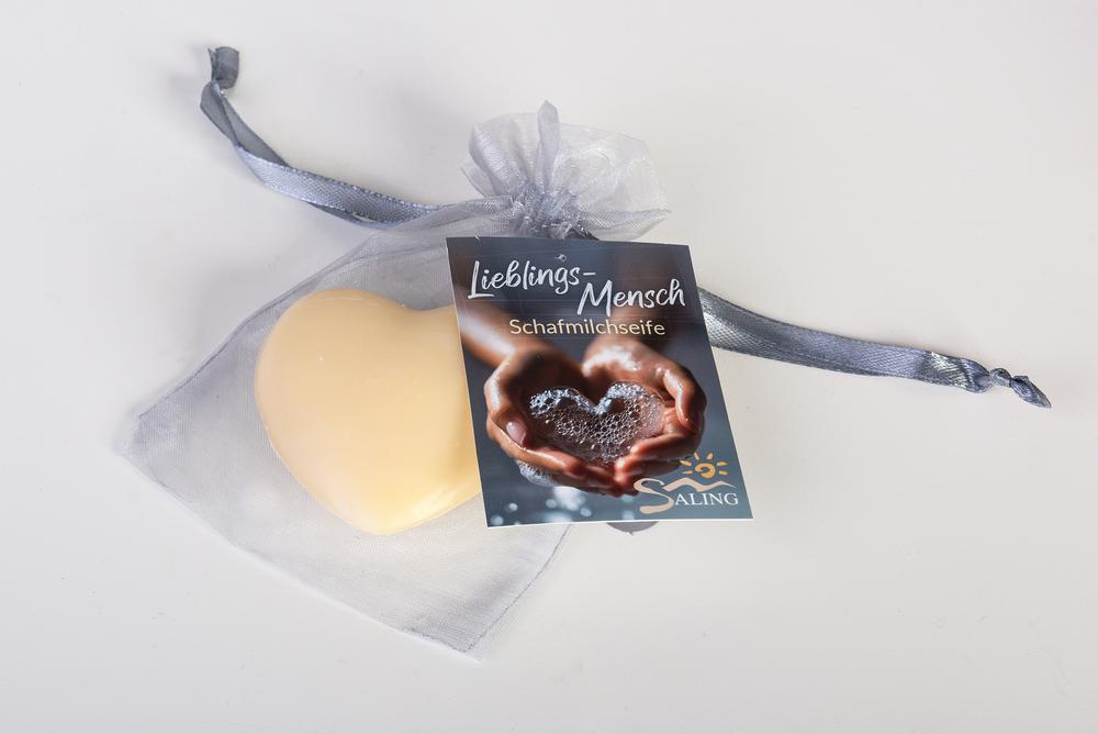 Schafmilchseife Lieblingsmensch Herz im Organzasäc 65 g