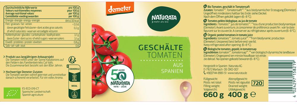 Tomaten geschält in Tomatensaft demeter 660 g