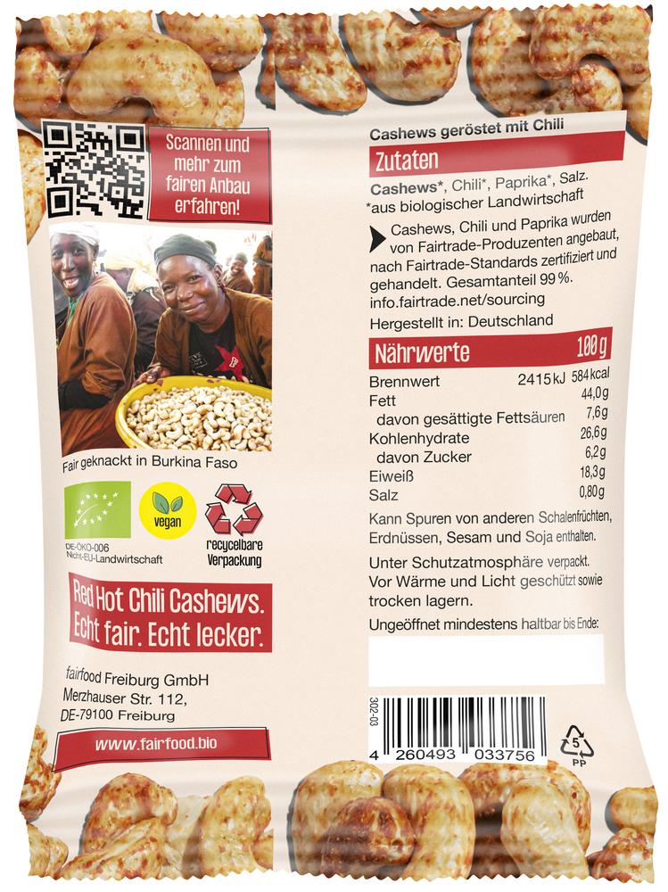 Faire Cashews mit Chili geröstet Snackbag 50 g