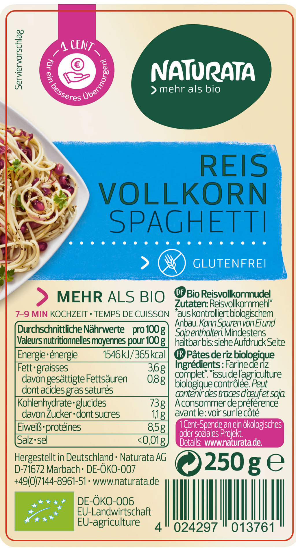 Spaghetti Reis-Vollkorn 250 g