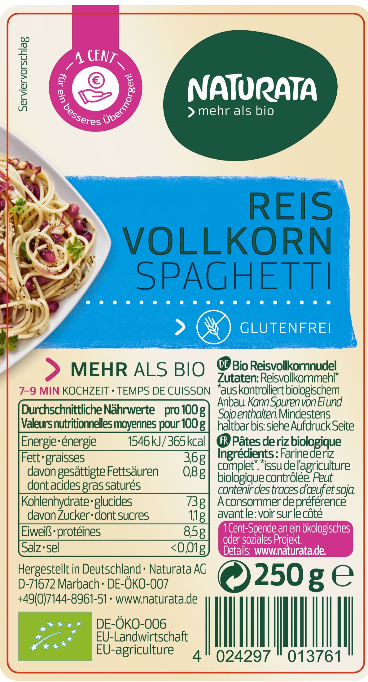 Spaghetti Reis-Vollkorn 250 g