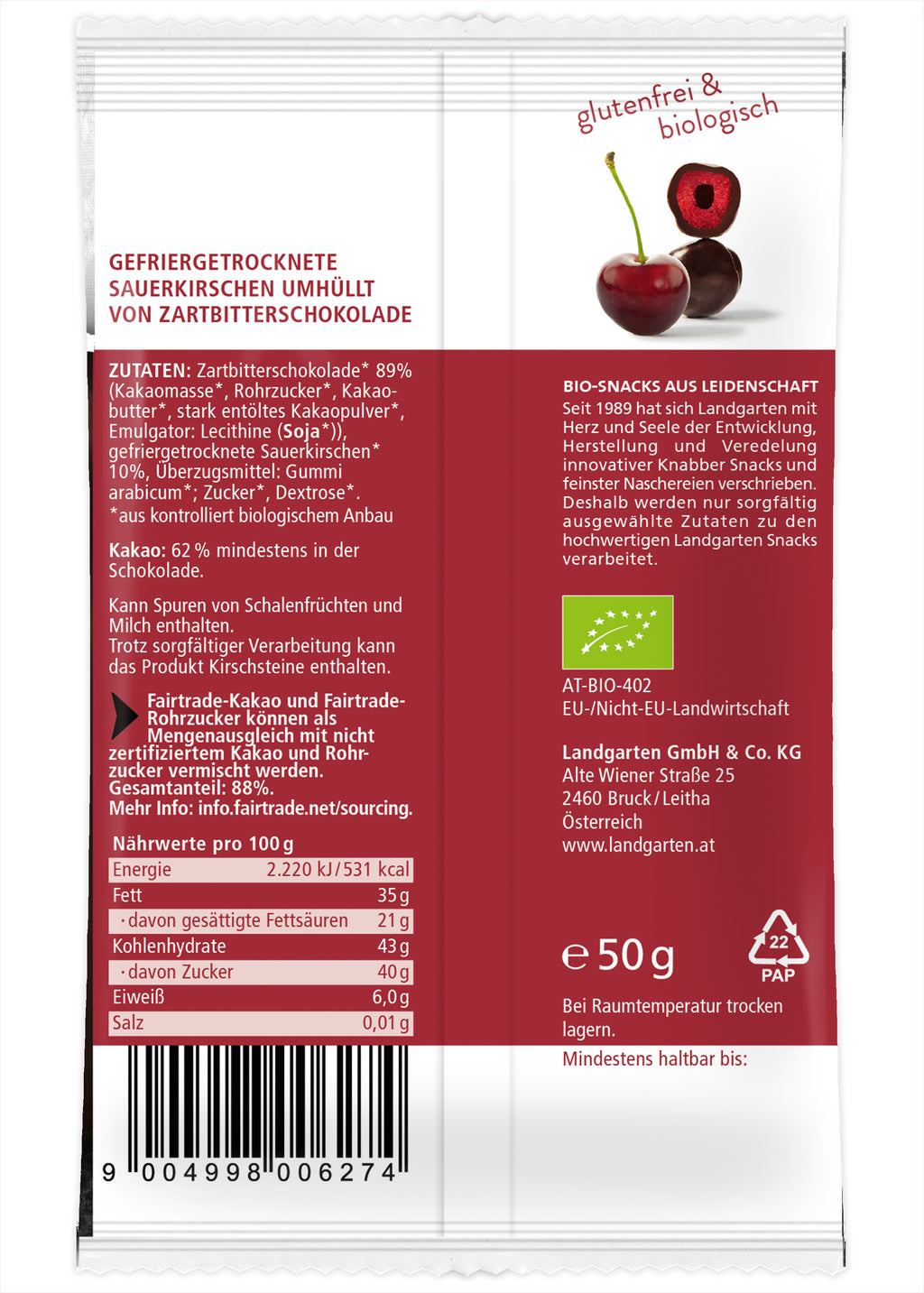 Kirsche in Zartbitter-Schokolade 50 g