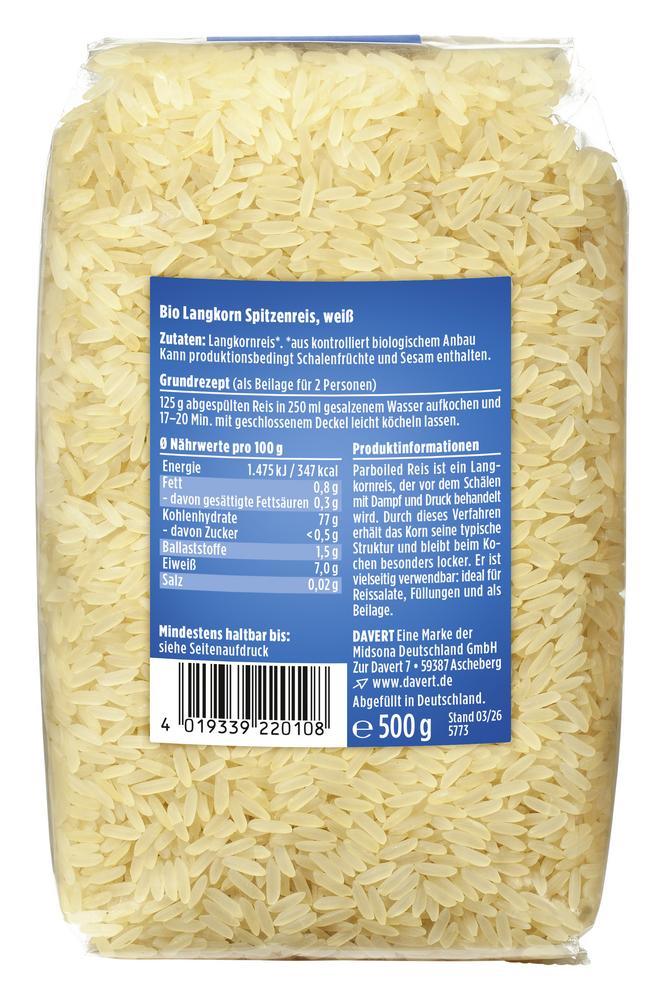 Parboiled Reis Langkorn  weiß 500 g