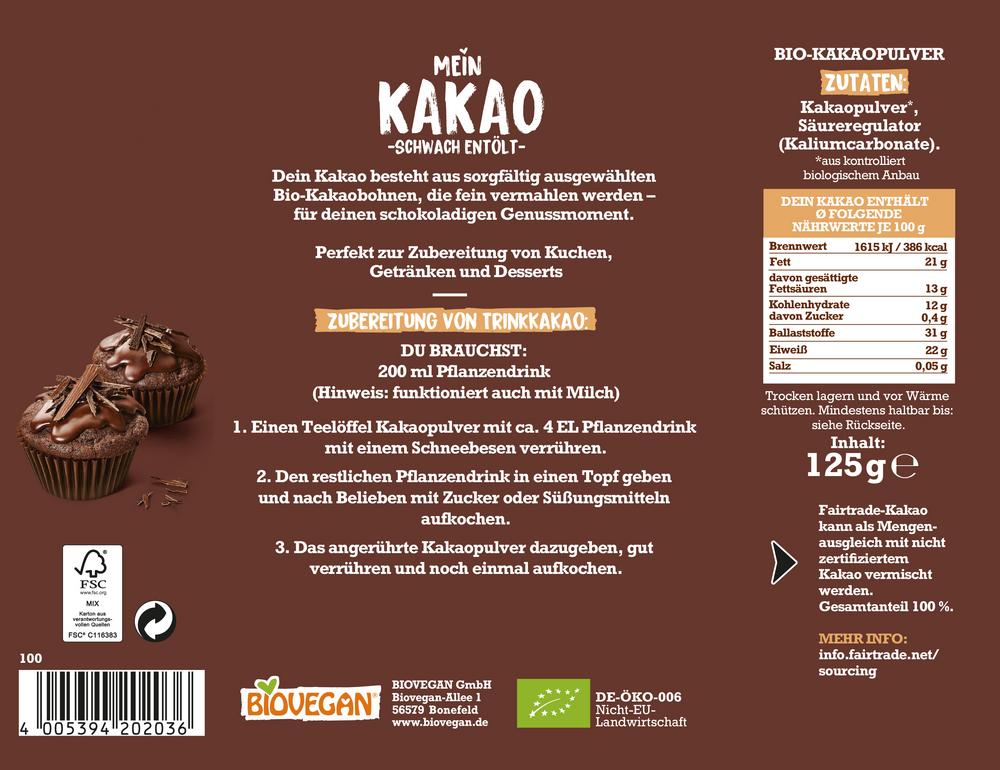 Mein Kakao schwach entölt 125 g