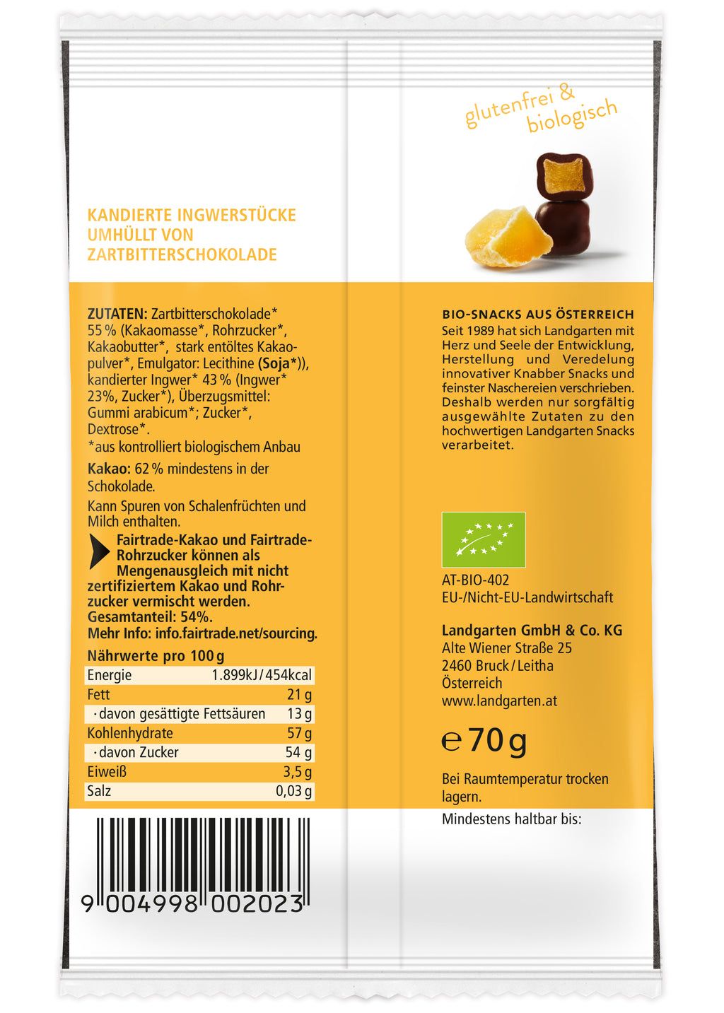 Ingwer in Zartbitter-Schokolade 70 g