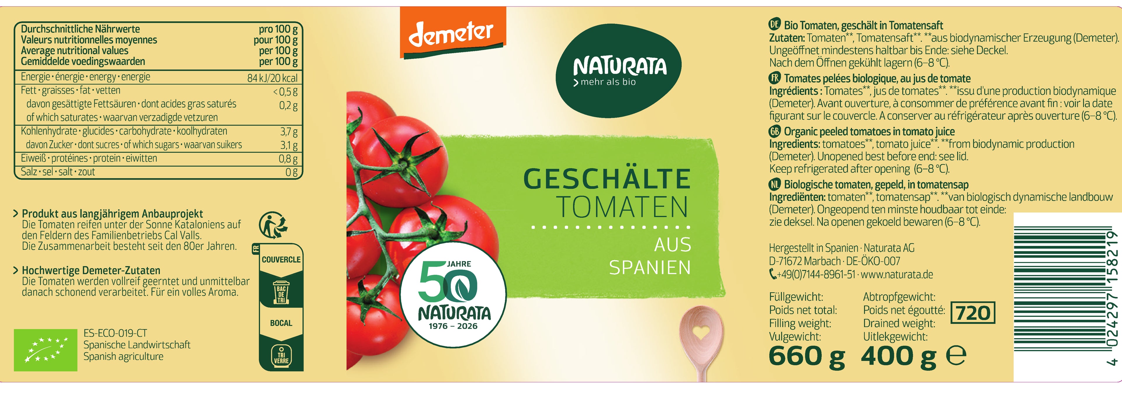 Tomaten geschält in Tomatensaft demeter 660 g