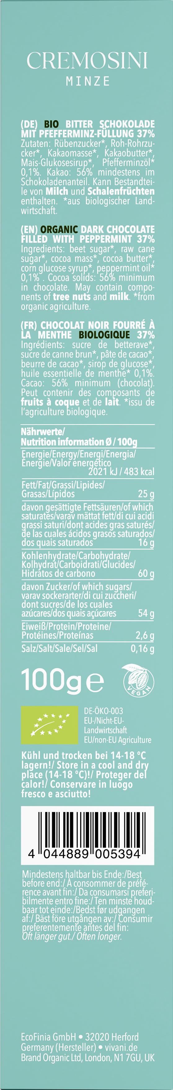 Cremosini Minze ZB-Schokolade Taler 100 g