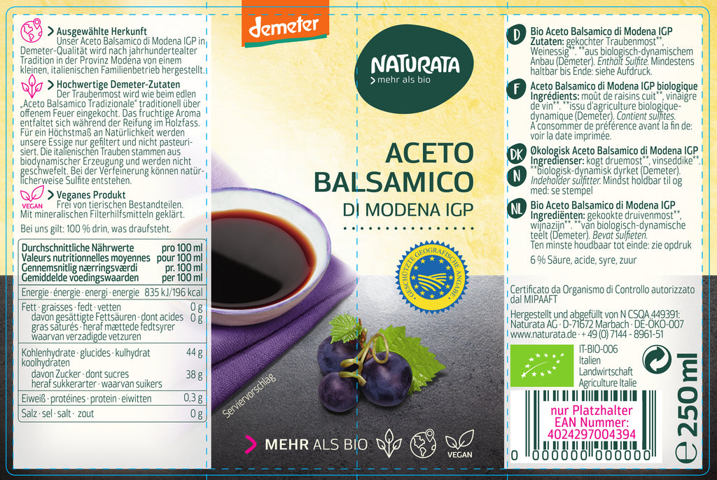 Aceto Balsamico di Modena IGP demeter 250 ml