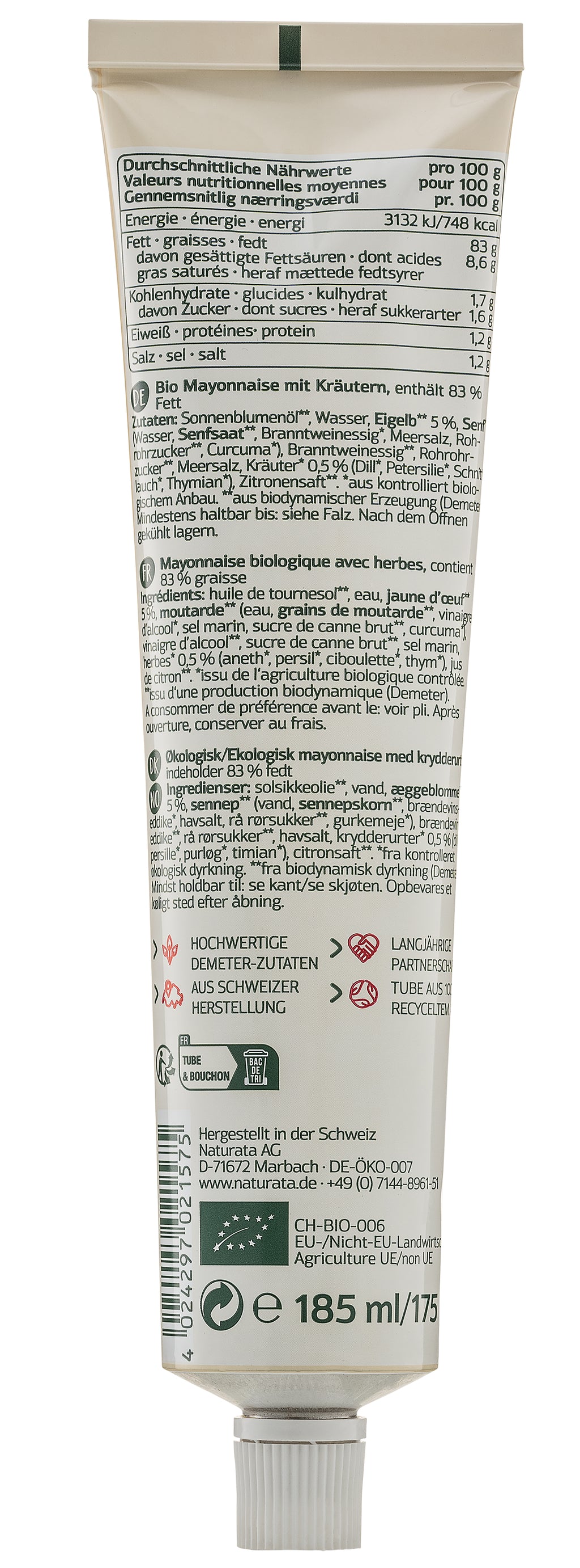 Kräuter Mayo demeter in der Tube 185 ml