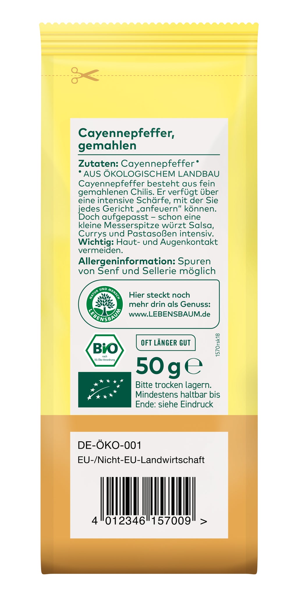 Cayennepfeffer fein gemahlene Chilis 50 g