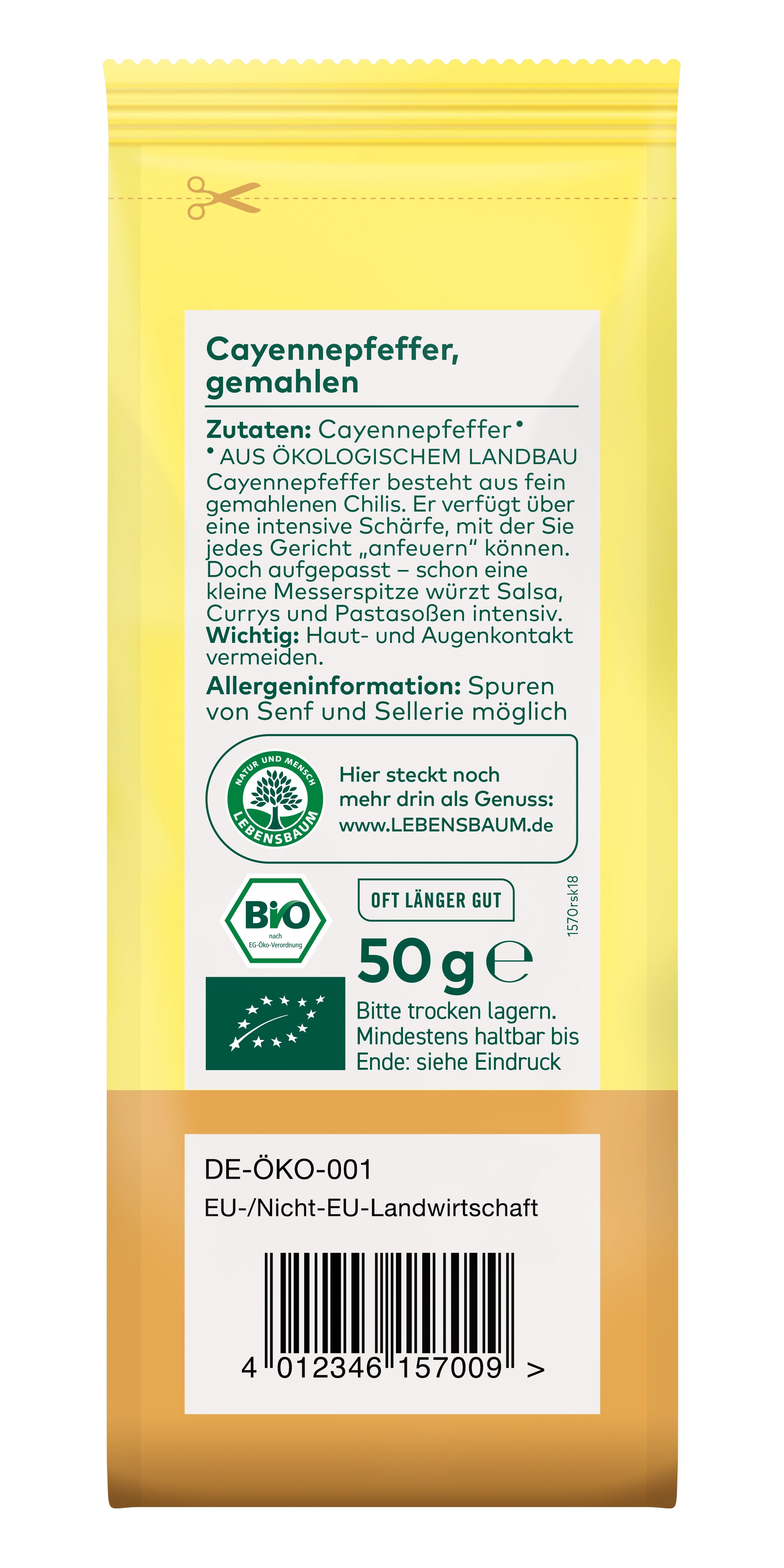 Cayennepfeffer fein gemahlene Chilis 50 g