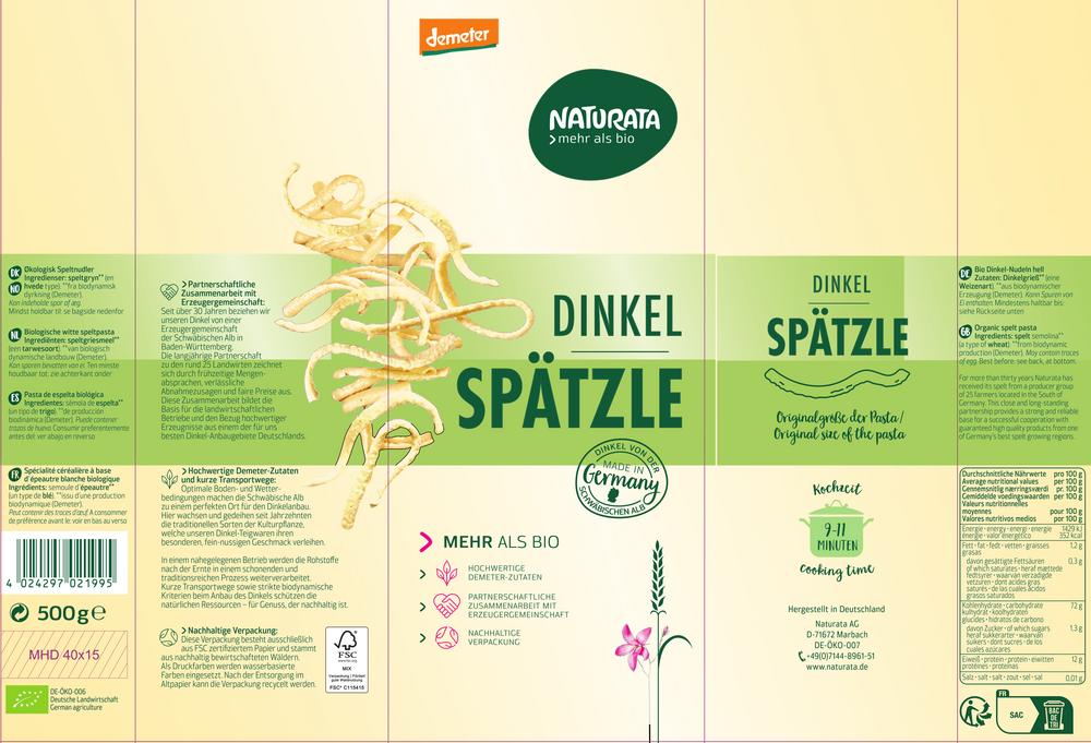 Spätzle Dinkel hell demeter 500 g