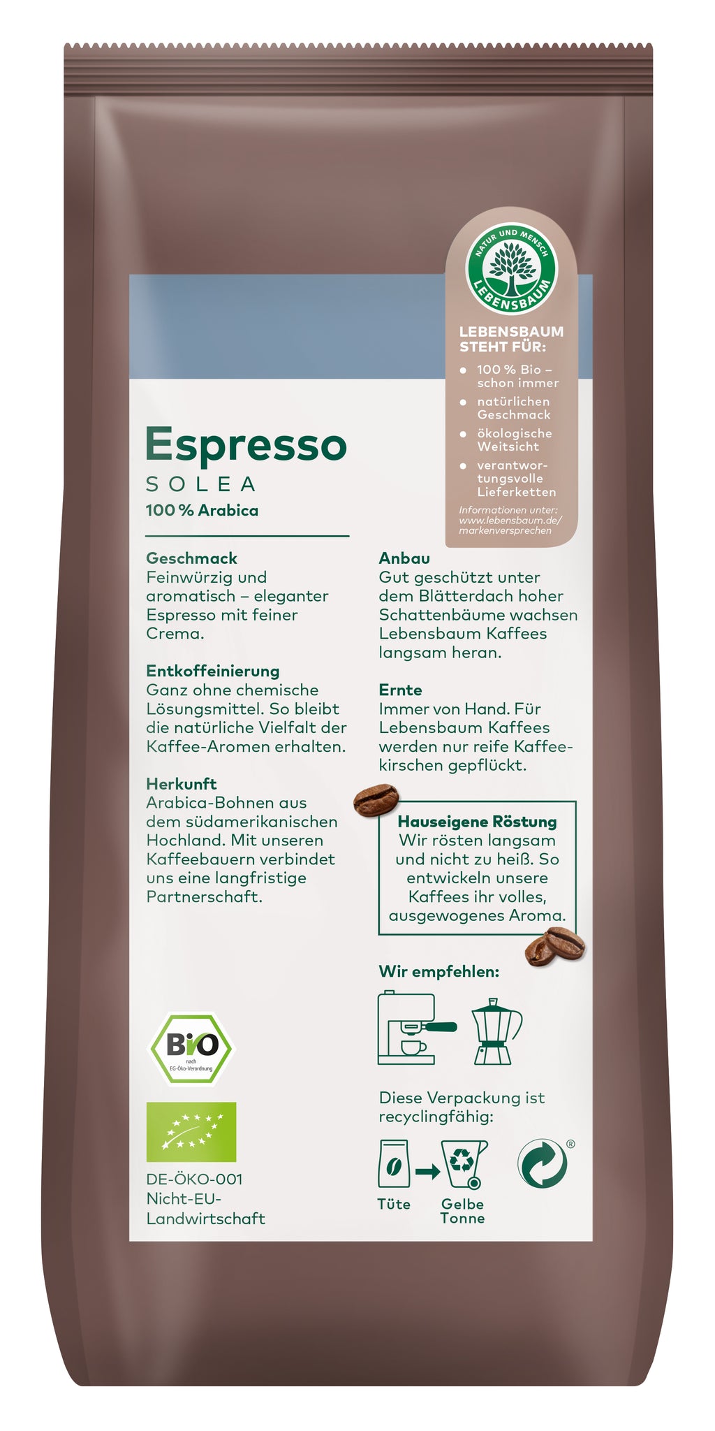 Espresso Solea entkoffeiniert gemahlen 250 g