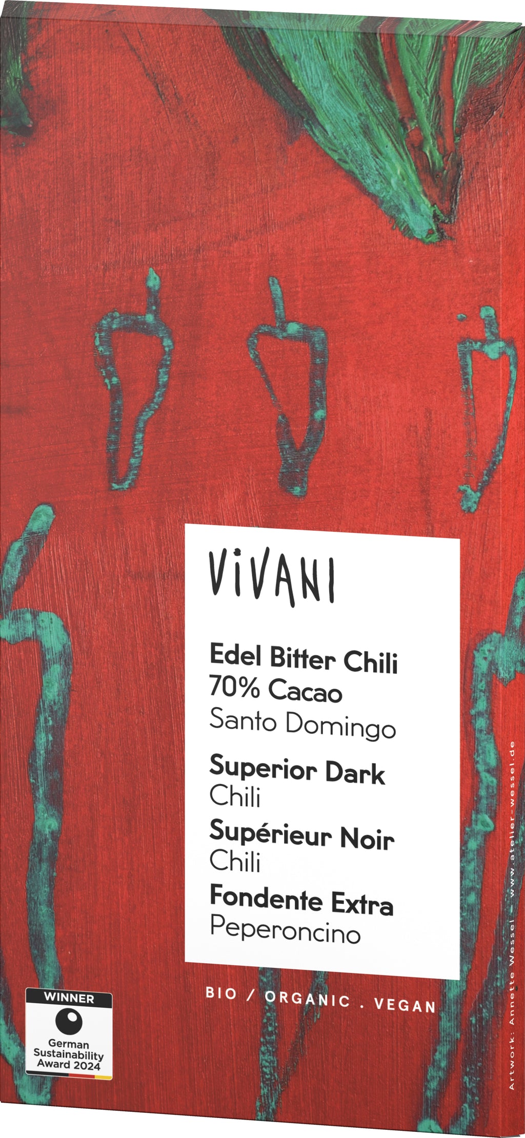 Edel Bitter Chili Schokolade 70% Cacao Santo Domin 80 g