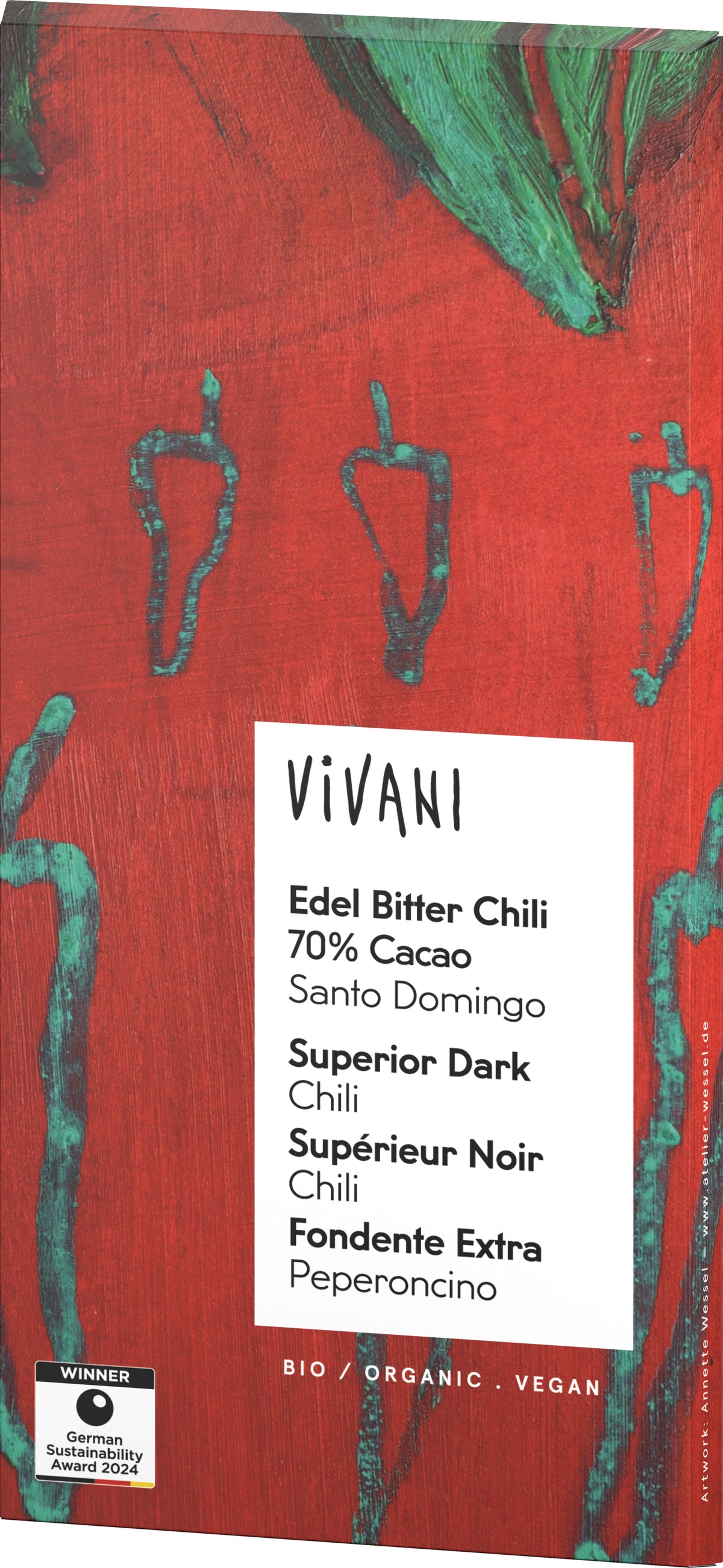 Edel Bitter Chili Schokolade 70% Cacao Santo Domin 80 g