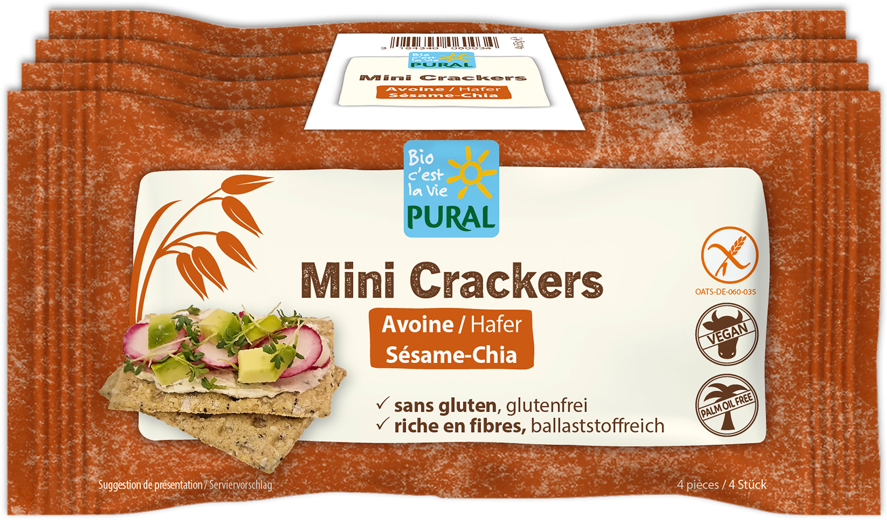 Mini Crackers Hafer Sesam Chia Knäckebrot mit glut 140 g