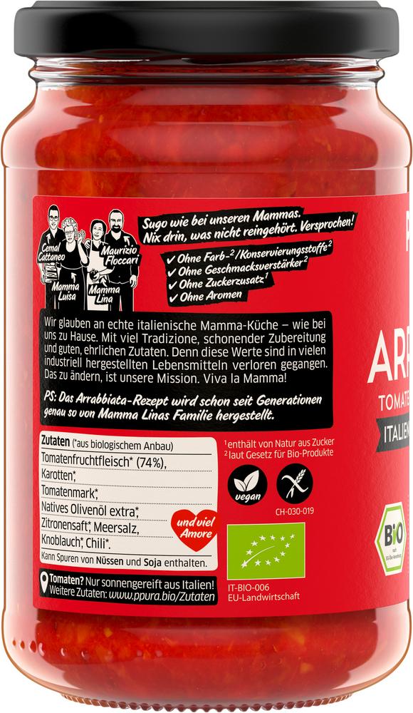 Sugo Arrabbiata mit fruchtigen Tomaten, Knoblauch, 340 g