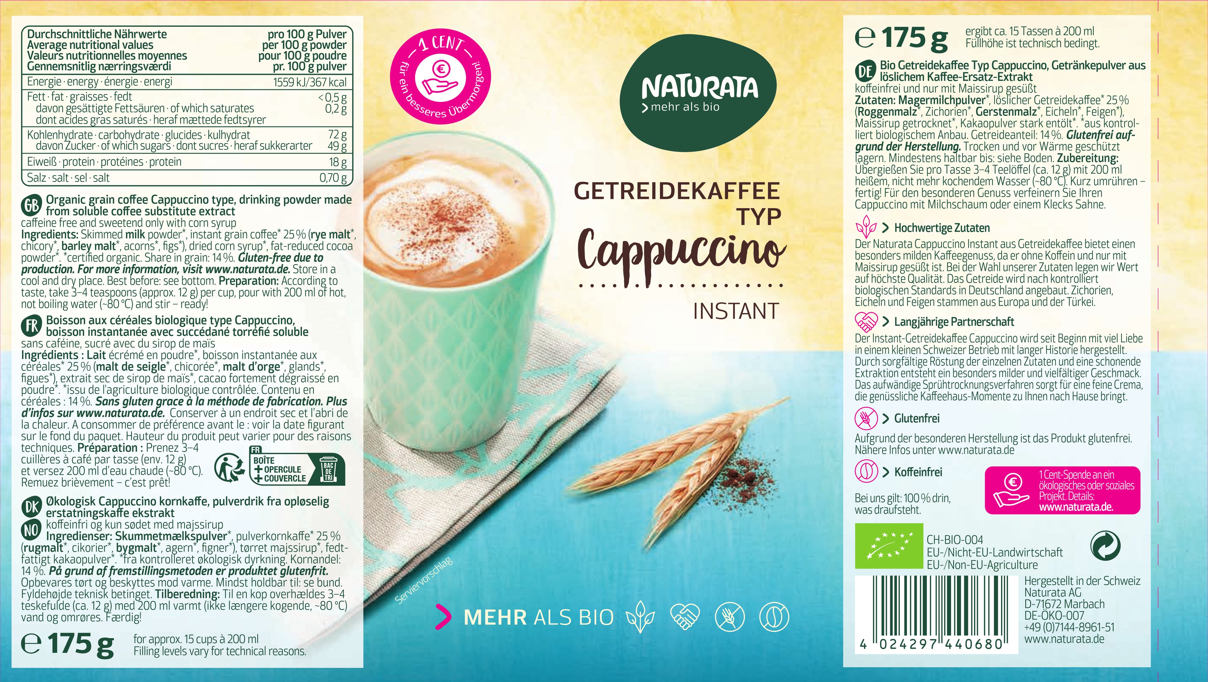 Getreidekaffee CAPPUCCINO Instant 175 g