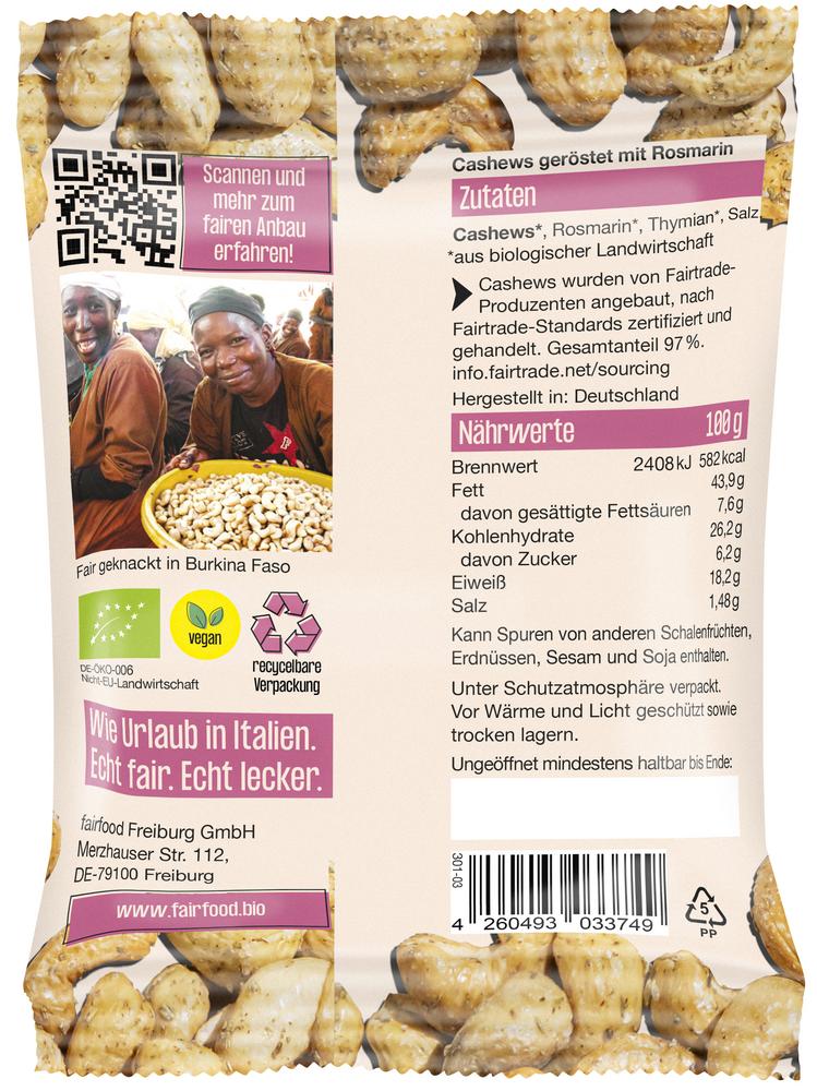 Faire Cashews mit Rosmarin geröstet Snackbag 50 g