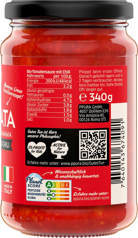 Sugo Arrabbiata mit fruchtigen Tomaten, Knoblauch, 340 g