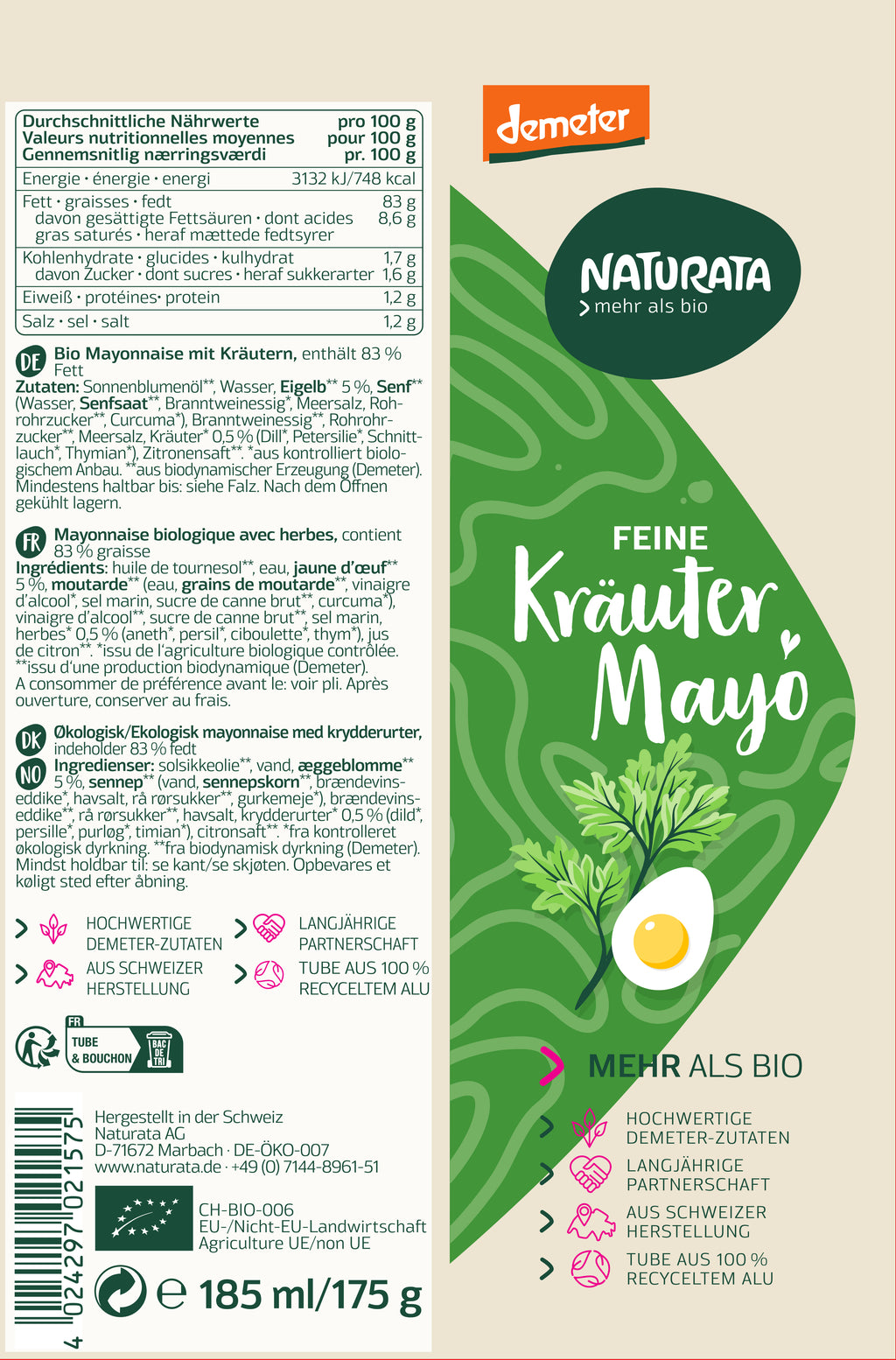 Kräuter Mayo demeter in der Tube 185 ml