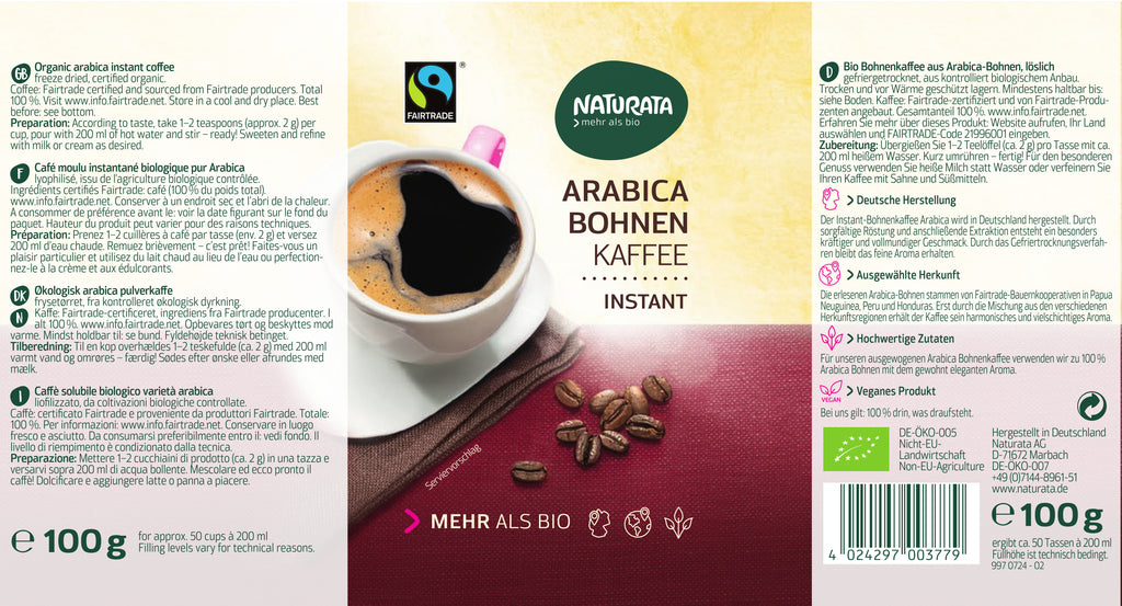 ARABICA Bohnenkaffee instant 100 g