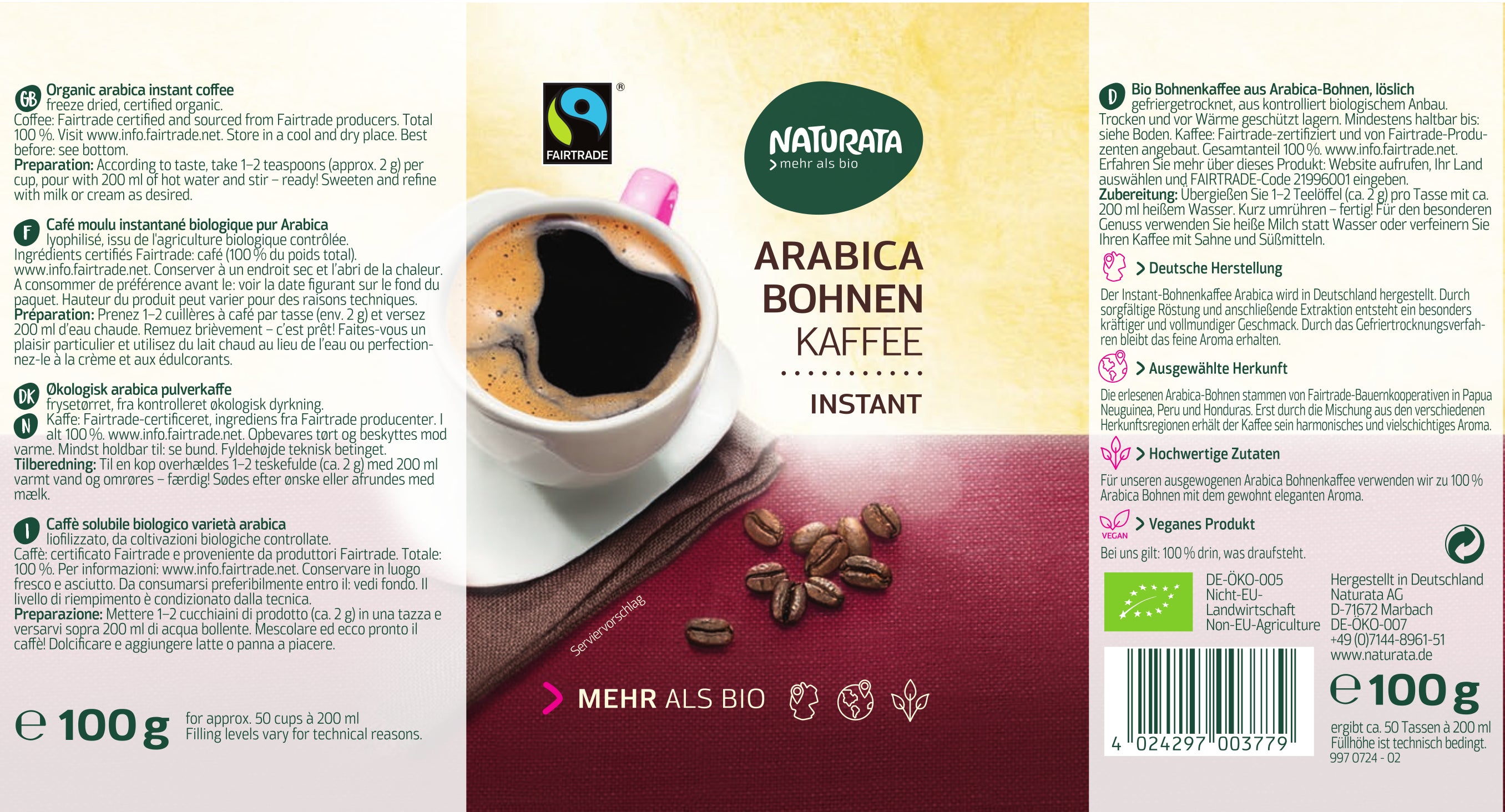 ARABICA Bohnenkaffee instant 100 g