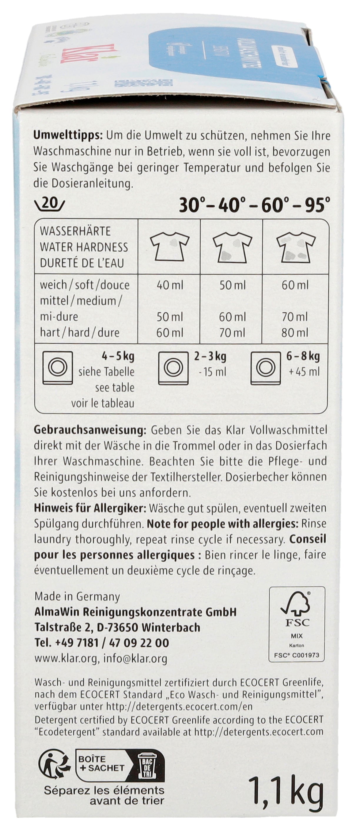 Waschnuss Vollwaschmittel Pulver 20 Waschgänge 1,1 kg