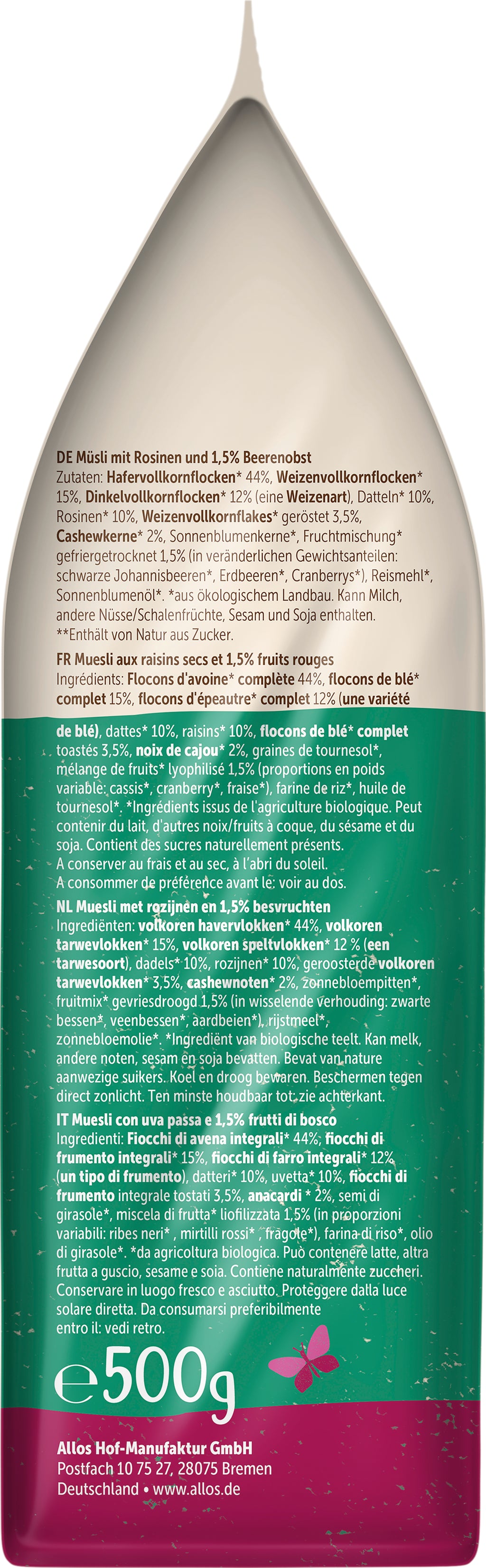 Das Ungesüßte Beeren Müsli 500 g