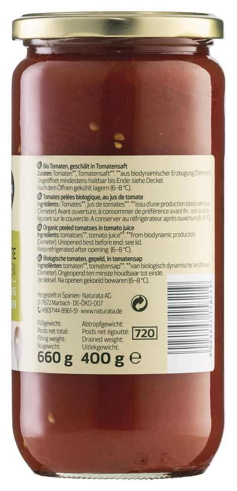 Tomaten geschält in Tomatensaft demeter 660 g