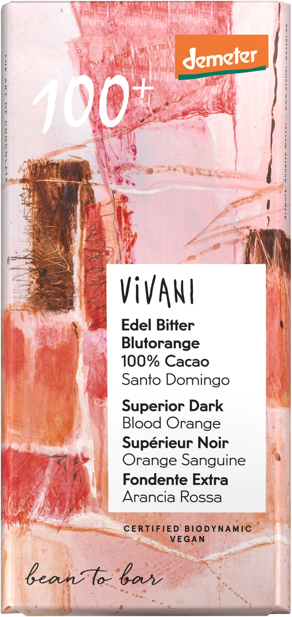 Edel Bitter Blutorange Schokoalde 100% Cacao demet 90 g