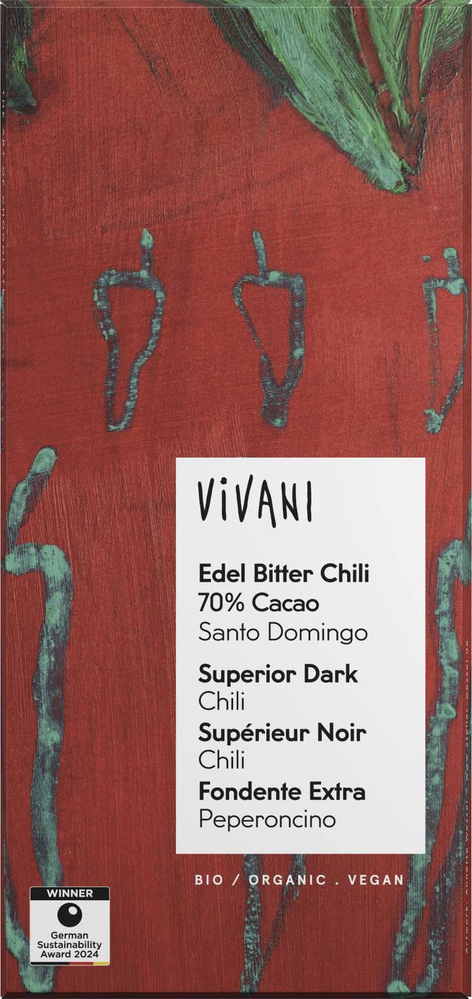 Edel Bitter Chili Schokolade 70% Cacao Santo Domin 80 g