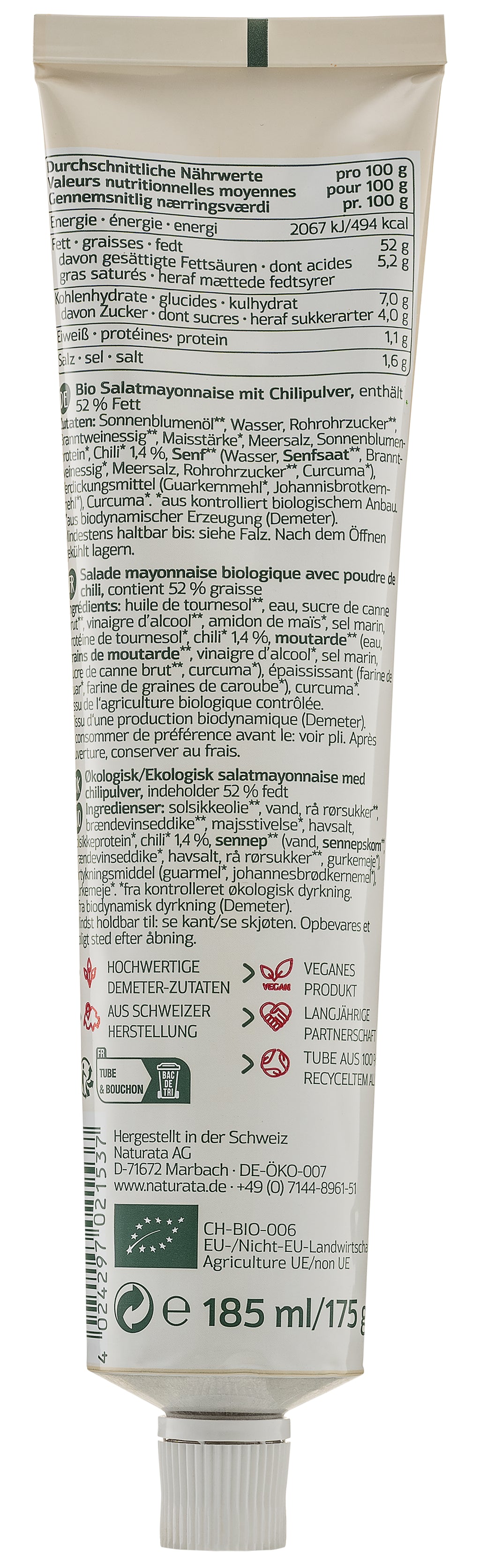 Vegane Chili Mayo demeter in der Tube 185 ml