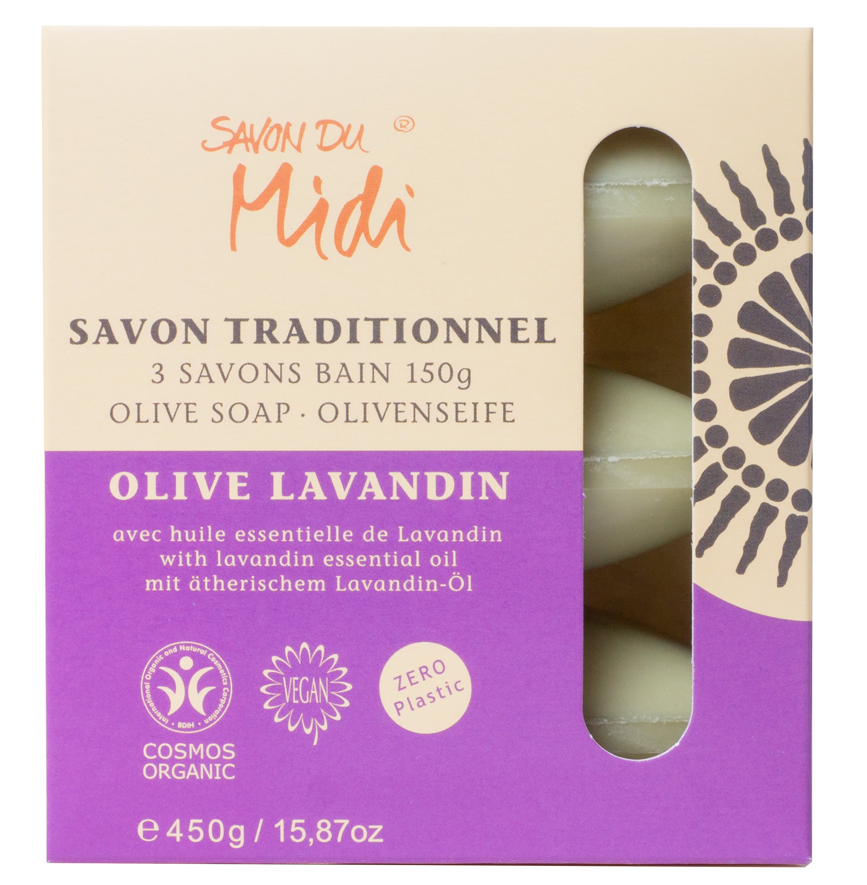 Olivenseife Lavandinöl in Papier-Box 450 g