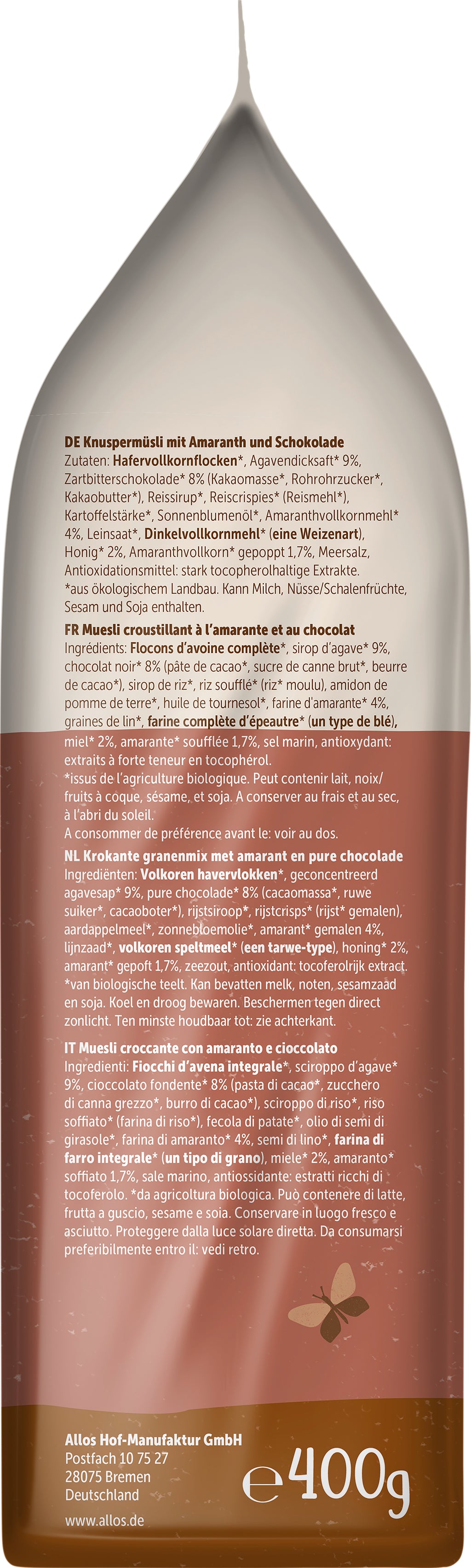 Amaranth Crunchy Schokolade 400 g