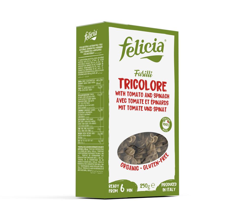 Reis-Tricolore Fusilli - 3-farbig natur, Tomate, S 250 g