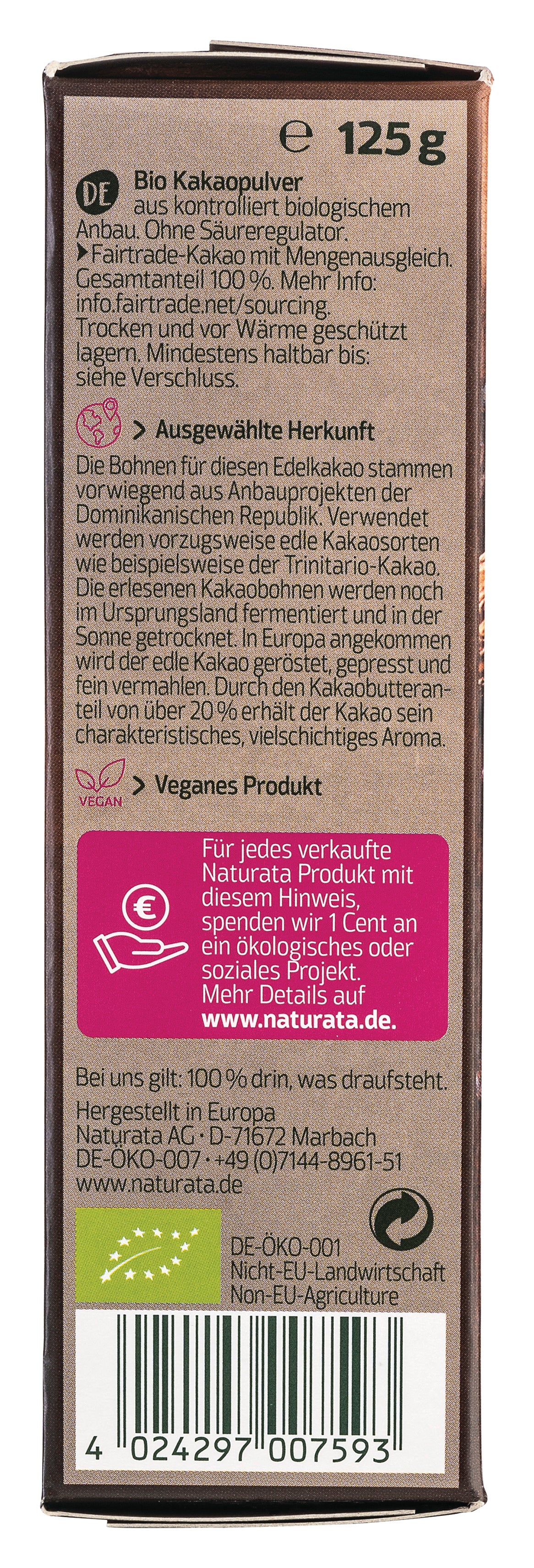 Edelkakao schwach entölt 20-22% Kakaobutter 125 g