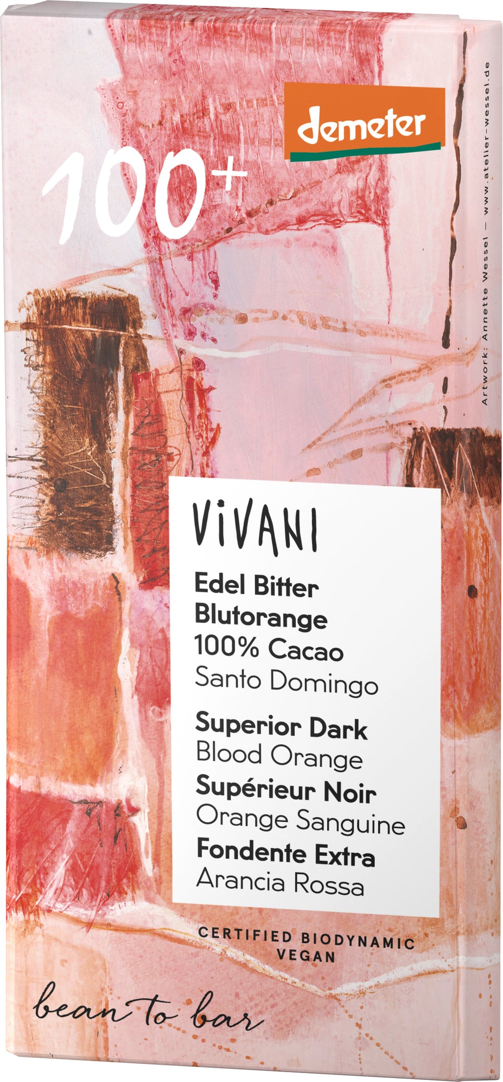 Edel Bitter Blutorange Schokoalde 100% Cacao demet 90 g