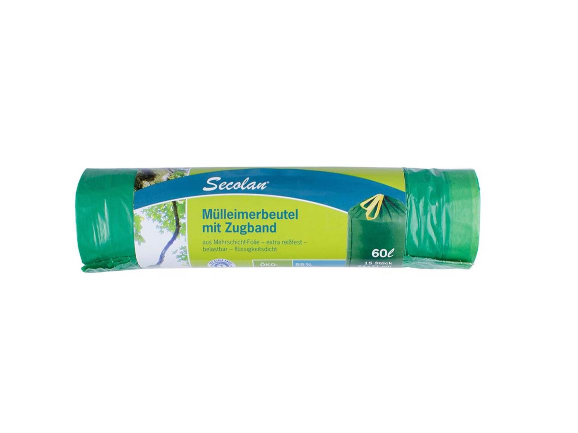 Mülleimerbeutel Zugband 15x60 Ltr grün 1 Stk