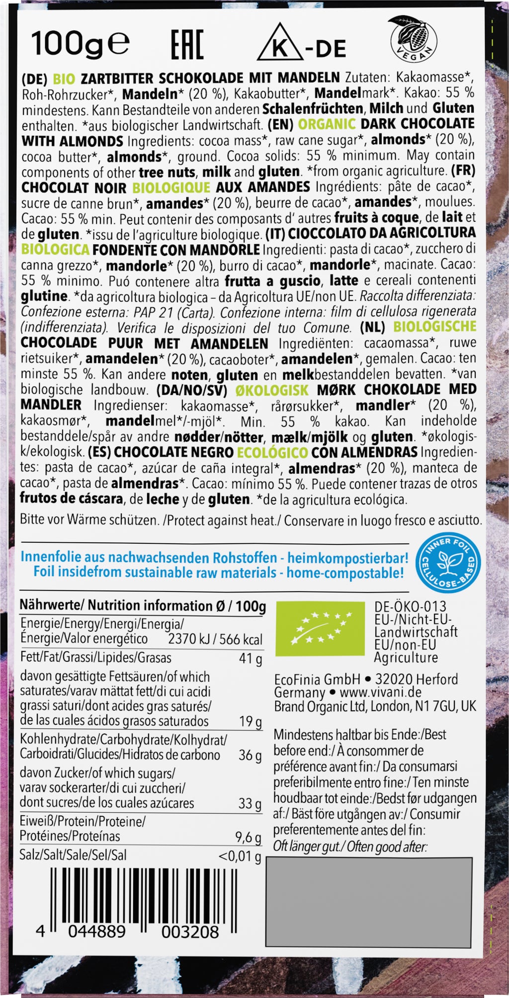 Zartbitter Mandel Schokolade 100 g