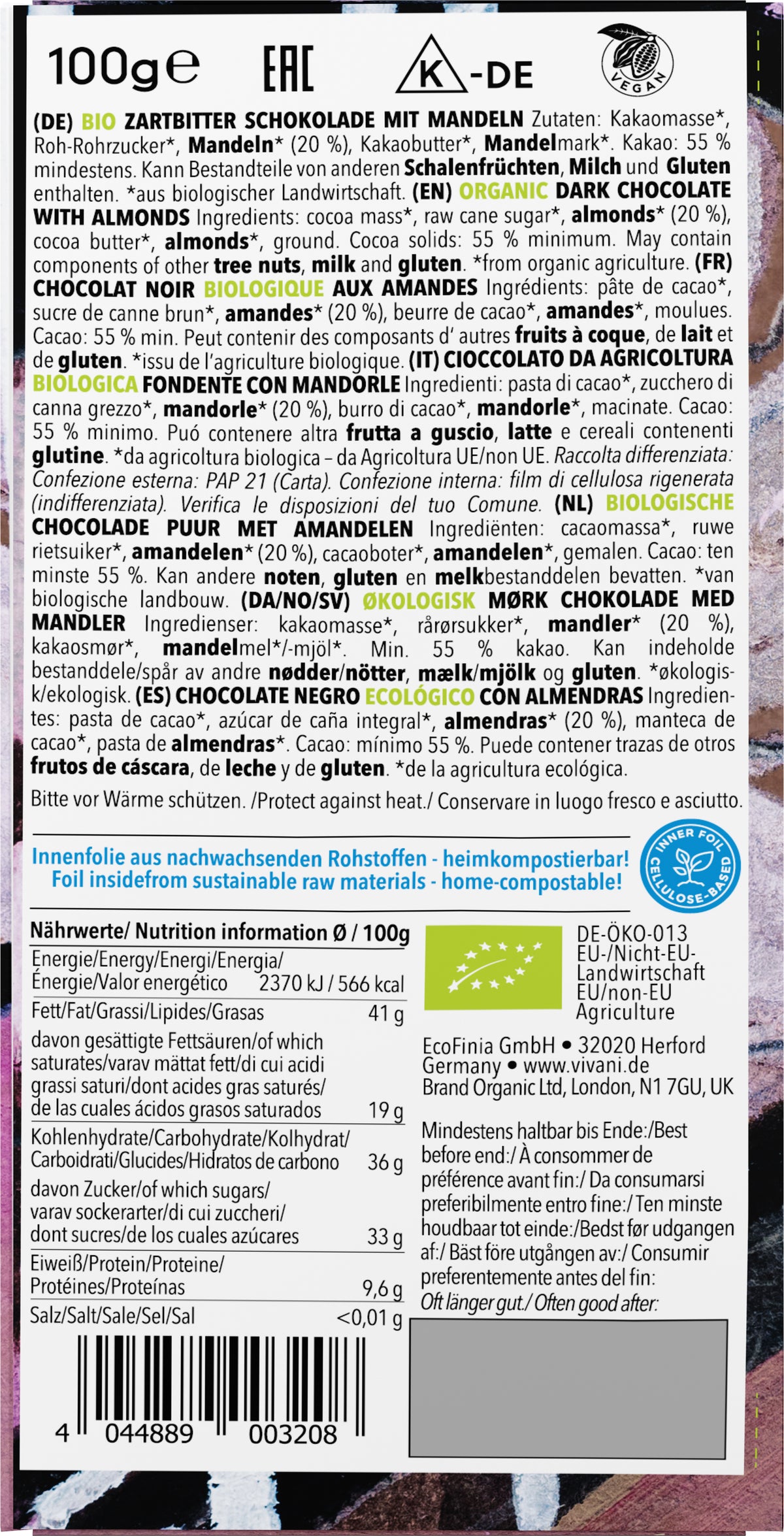 Zartbitter Mandel Schokolade 100 g
