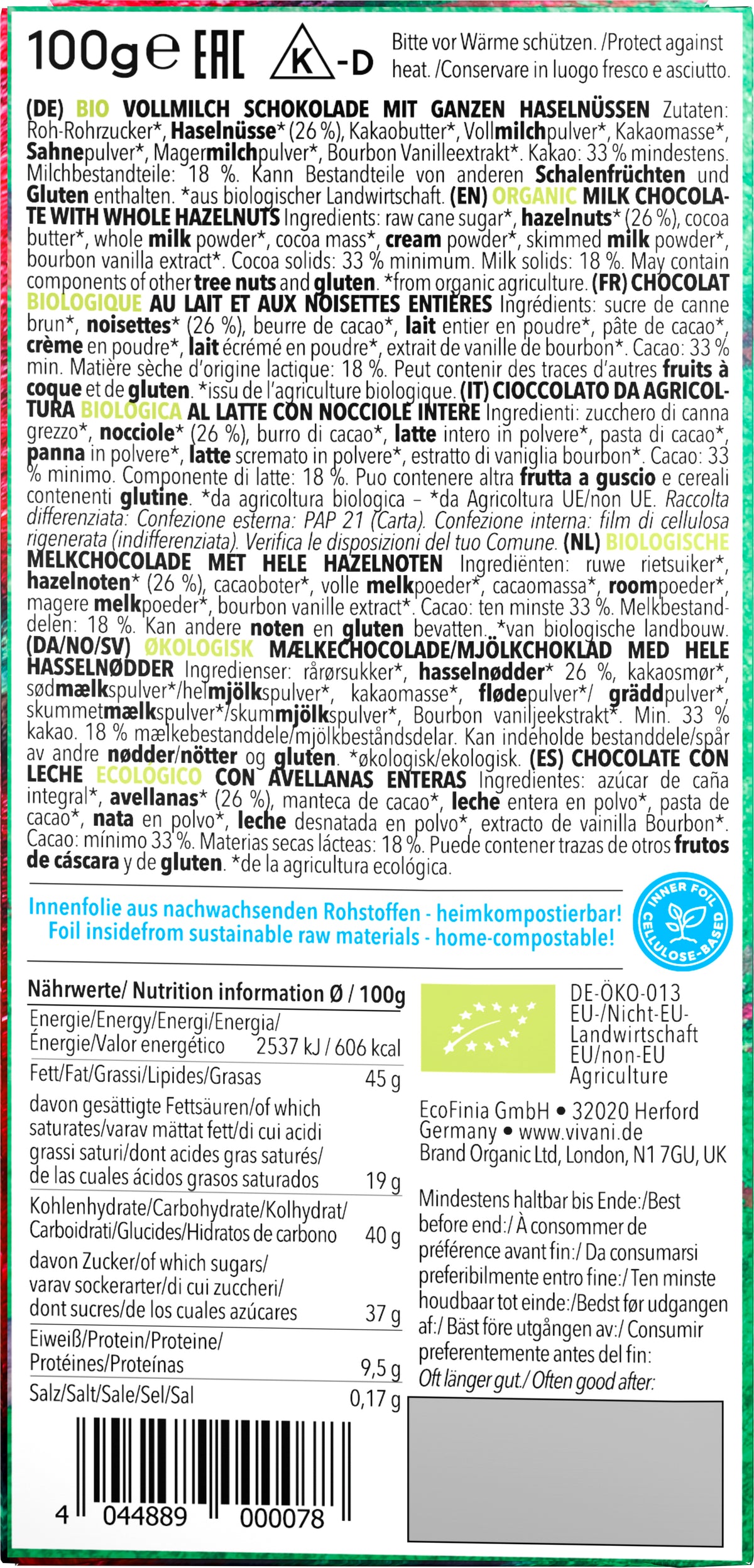 Vollmilch-Schokolade ganze Nüsse 100 g