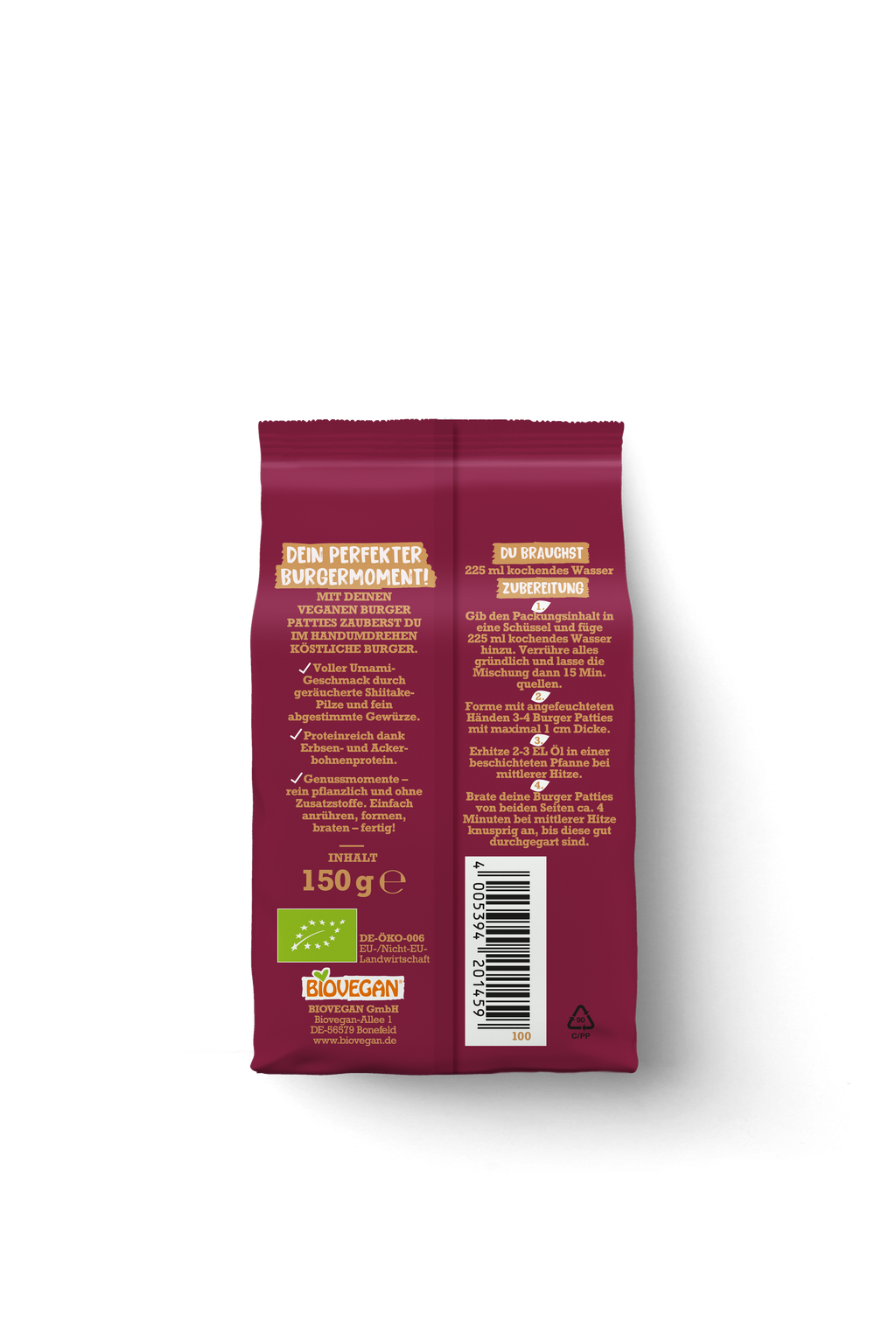 Meine veganen Burger Patties 150 g