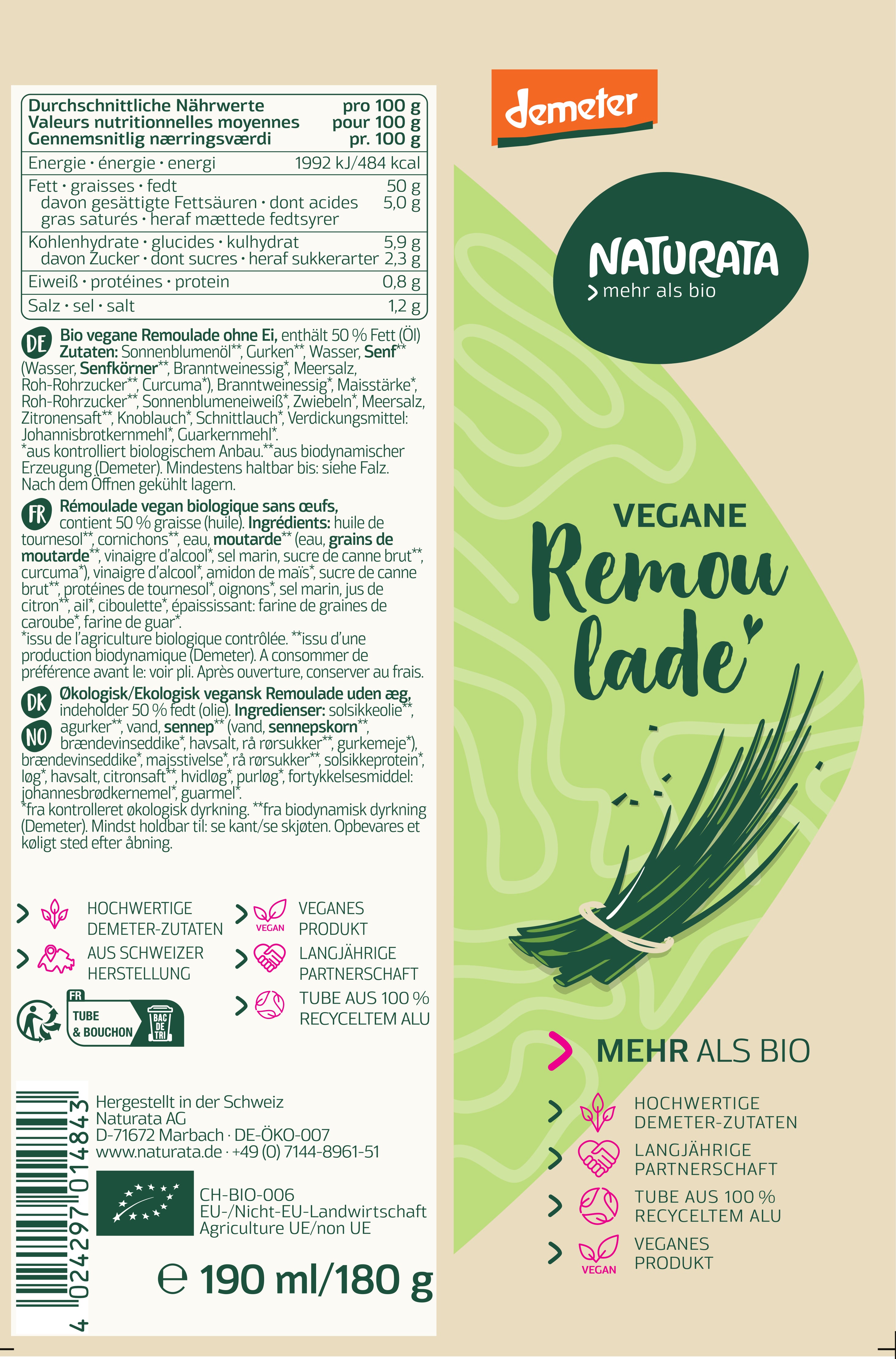 Vegane Remoulade demeter Tube 190 ml