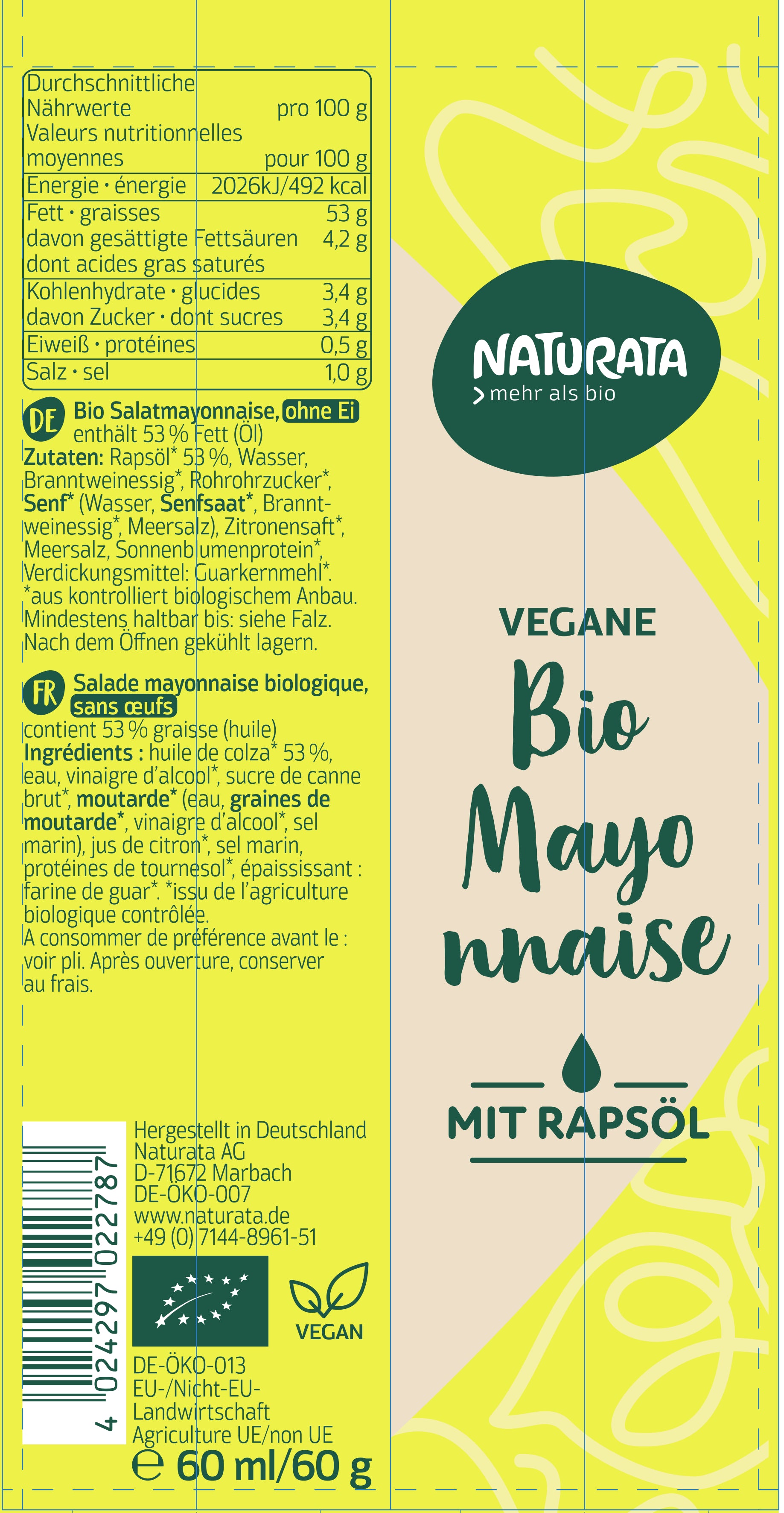 Vegane Mayo mit Rapsöl  Tube 60 ml