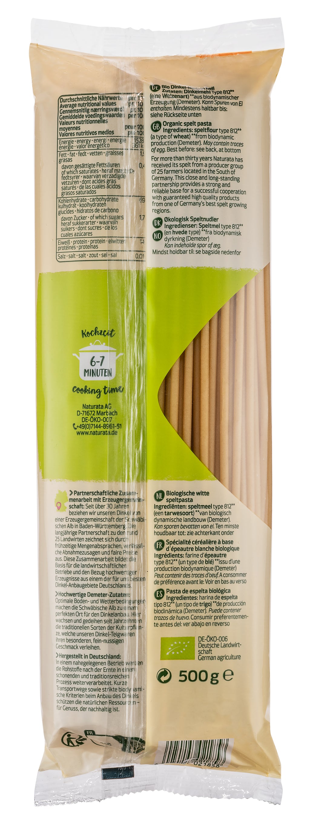 Maccaroni lang Dinkel hell demeter 500 g